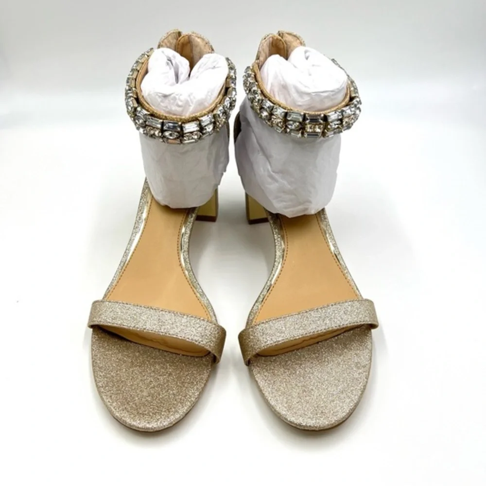 Jewel‎ Badgley Mischka Size 8 Katerina Gold Jeweled Dress Sandals Heels Shoes